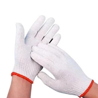 ถุงมือผ้าทอ บรรจุ1โหล(12 คู่) ราคาถูก ถุงมือผ้าฝ้าย ใส่ทำงาน ยกของ ก่อสร้าง