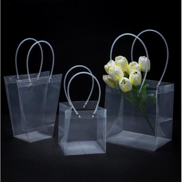 กระเป๋าโท้ท ทรงสี่เหลี่ยมคางหมู สีโปร่งใส ~ วัสดุช่อดอกไม้ DIY / ถุงของขวัญ ดอกไม้ / แพ็คตุ๊กตา - รูปที่ 3