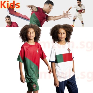 เสื้อกีฬาแขนสั้น ลายทีมชาติฟุตบอล Portugal Qatar World Cup 2022-23 ชุดเหย้า สําหรับเด็ก