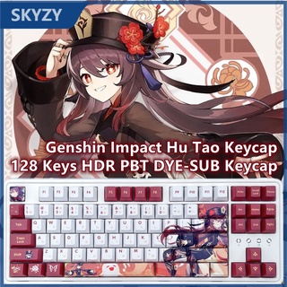 128 คีย์ Genshin Impact Hu Tao Keycap Cherry Profile อะนิเมะ PBT Dye Sub คีย์บอร์ดแบบกลไก Keycaps