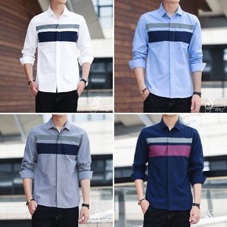 เสื้อเชิ้ตแขนยาว เสื้อเชิ้ตผู้ชาย แถบคาดอก ผ้าoxford เสื้อเชิ้ตทำงาน