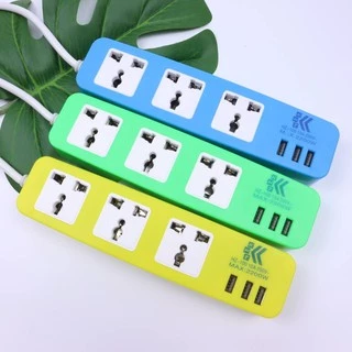 รับประกัน2ปี ปลั๊กไฟ 3ช่องUSB 3เมตร/5เมตร มีสวิตซ์เปิดปิด (สุ่มสี)