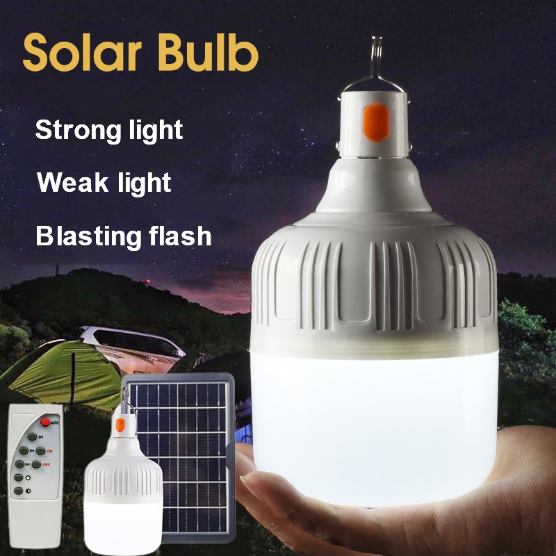 3 โหมด ไฟหลอดตุ้ม LED 100/200/300W ไฟโซล่าเซล แผงโซล่าเซลล์และหลอดไฟ แสงอาทิตย์ หลอดไฟพร้อมแผงโซล่าเ