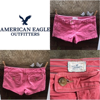 2sis1bro แบรนด์แท้ American Eagle Outfitters กางเกงขาสั้น กระดุมป้าย สีแดง มือสอง พร้อมส่ง sz 4