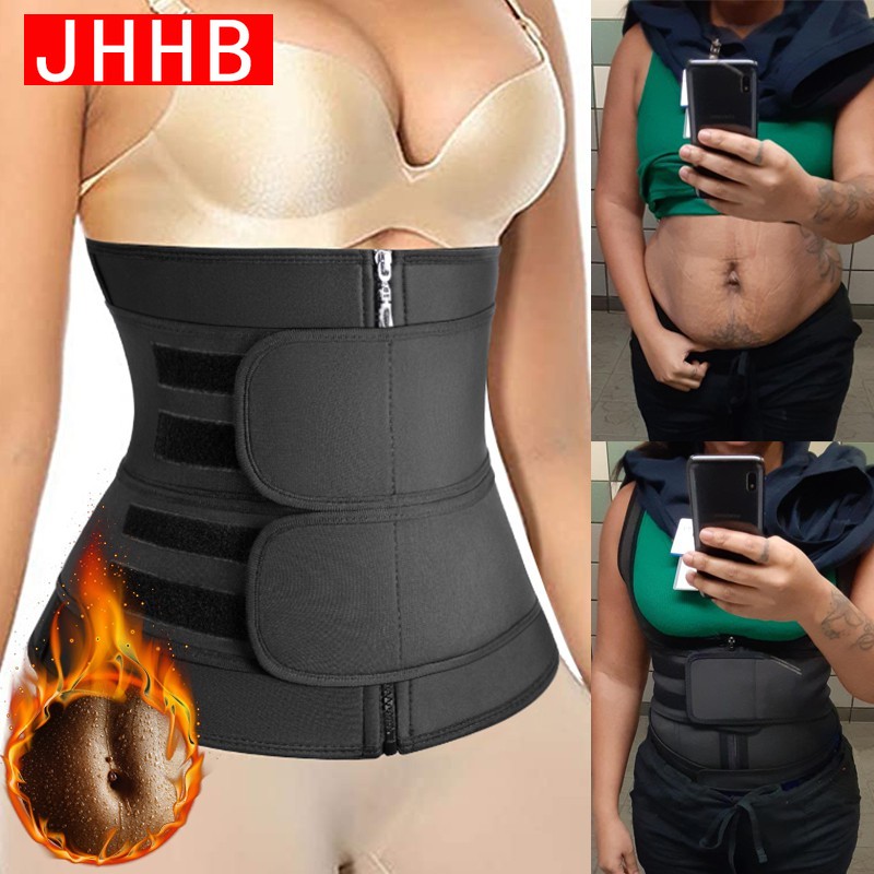 เข็มขัดคู่เอวเทรนเนอร์ Body Shapers ฟิตเนสเอว Trimmer ซิป Shapewear Slimming ซาวน่าเหงื่อเข็มขัดไขมัน Burn Tummy Control Belly Corset