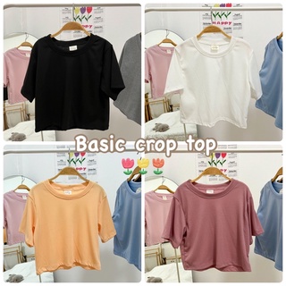 𝟴.𝟴 𝙎𝙐𝙋𝙀𝙍 𝙎𝘼𝙇𝙀 ZVR02 Basic crop top เสื้อครอปคอกลม ผ้าคอตตอน ผ้าไม่บาง เสื้อครอป เอวลอย คาเฟ่