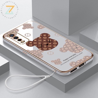 Zymello เคส Vivo Y20 Y15S Y51 Y31 Y91C Y93 เคสโทรศัพท์ซิลิโคนหัวหมีรูปหมี 6D ชุบโลหะอย่างมีสไตล์