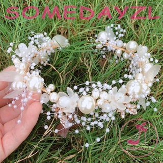 Somedayzl มุก ดอกไม้ ที่คาดผม สีขาว หรูหรา คริสตัล ดอกไม้ เครื่องประดับแฟชั่น ที่คาดผม ห่วง รูปภาพ อุปกรณ์ประกอบฉาก ผู้หญิง เครื่องประดับผม