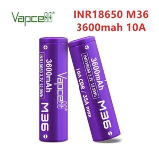 ถ่านแท้ 1 คู่ Vapcell สีม่วง M36 ความจุ 3600mAh 10A Max 35A แท้ 100% ขนาดถ่าน18650