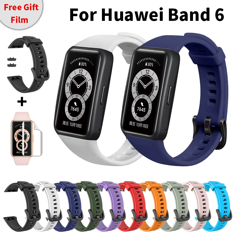 For Huawei Band 6 สายซิลิโคน อุปกรณ์เสริมสมาร์ทวอทช์ huawei honor band 6 ฟิลม์ใสกันรอยหน้าจอ