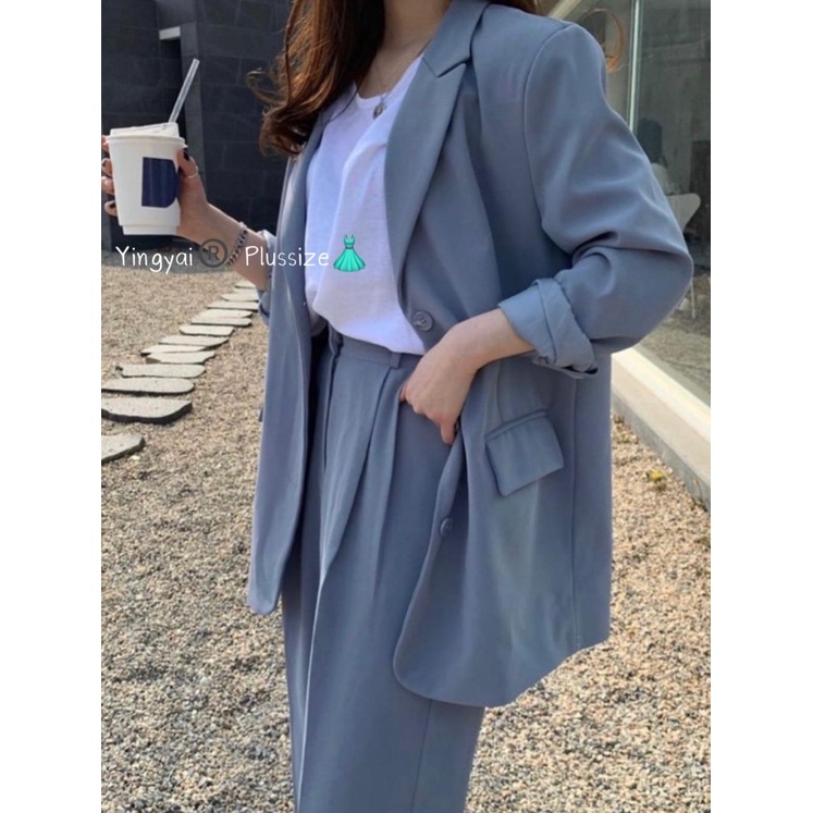 ชุดเซ็ทสาวอวบ เสื้อสูทไซส์ใหญ่ BLAZERแขนยาว อก 46”-50”  +กางเกงขายาวไซส์ใหญ่