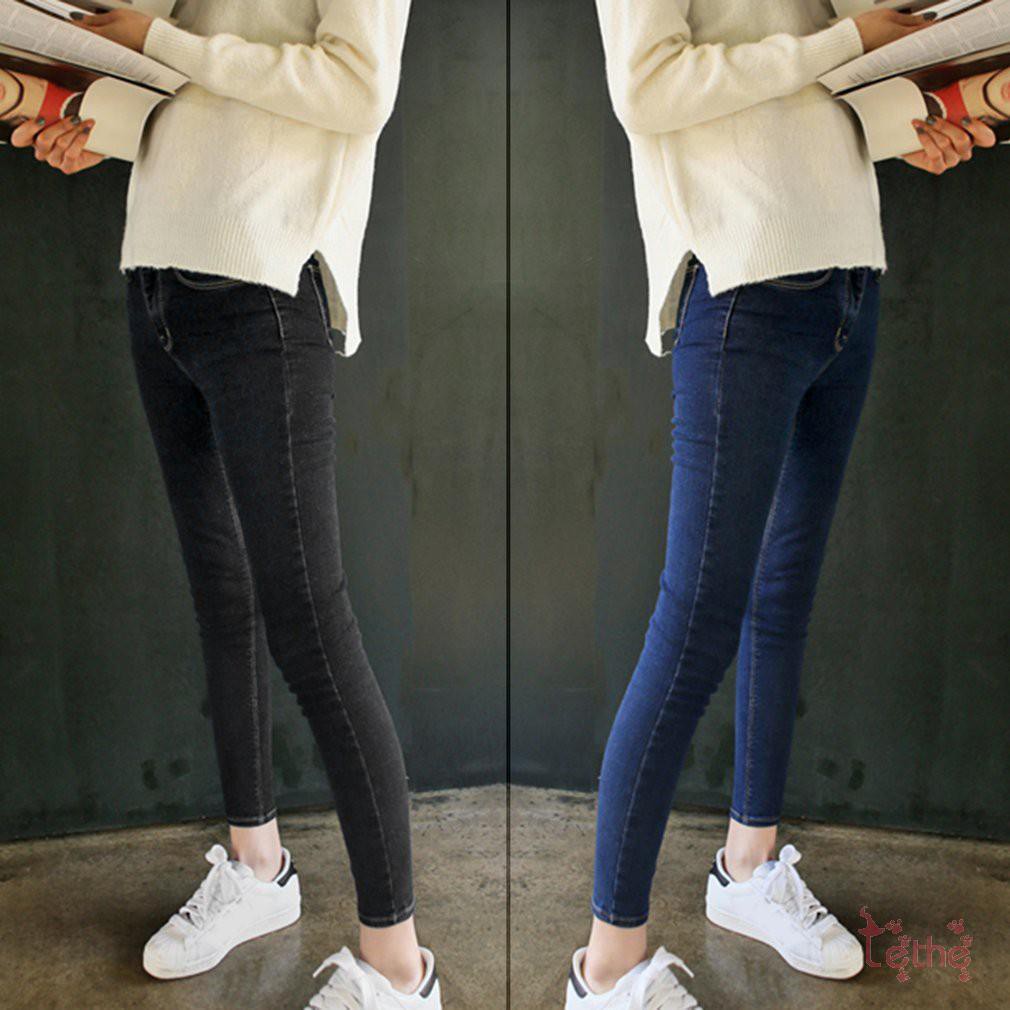 ลด กางเกงยีนส์ขายาวเอวสูงสไตล์เกาหลี __(GLAM30) กางเกงยีนส์ผ้ายืด 💕 【โค้ด 30%】[Lethe]