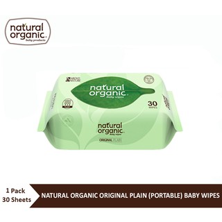 Natural Organic, Original Plain Baby Wipes (Portable Type, 30 Sheets) ทิชชูเปียกเนเชอรัลออแกนิคออริจินอลเบบี้ไวพ์ส แผ่นเ