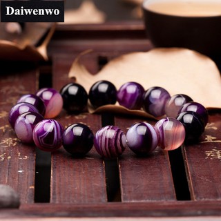 Purple Banded Agate Bracelet ธรรมชาติสีม่วงสีโมราสร้อยข้อมือลูกปัด 6-12mm มิลลิเมตรลาย DIY สำหรับผู้หญิงกำไลข้อมือ