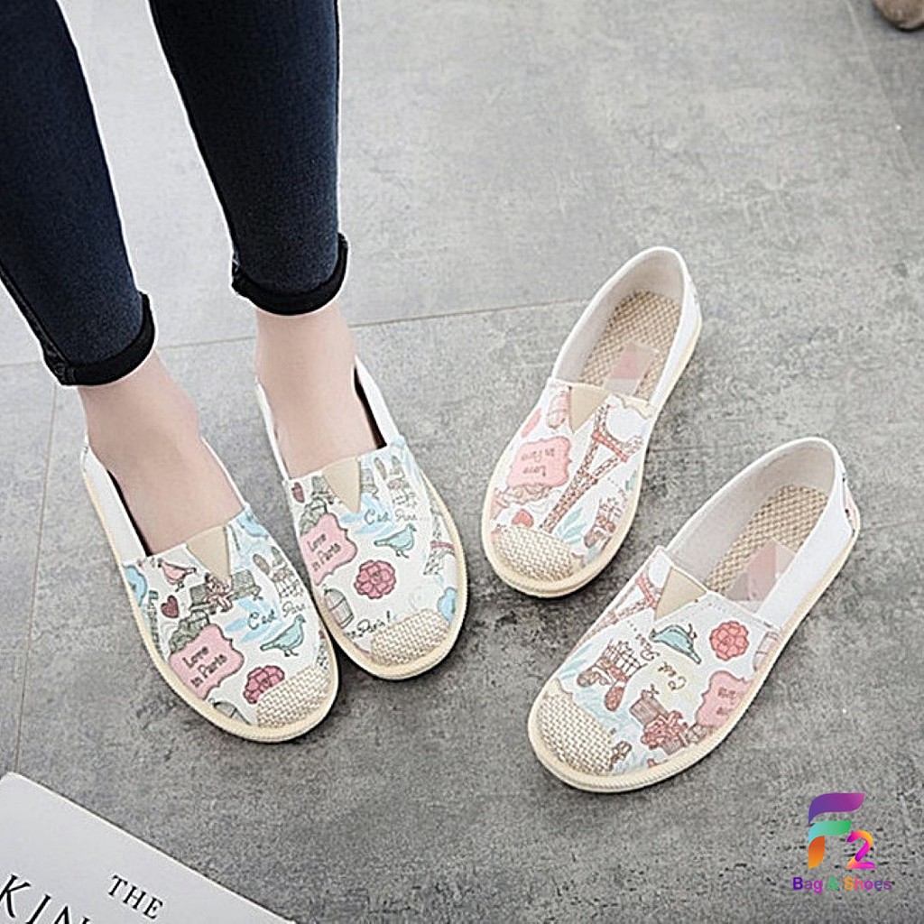 F2 พร้อมส่ง รองเท้าผ้าใบลายกราฟฟิกทรงสลิปออน 2 สี เบา ใส่สบาย เบอร์ 35-40