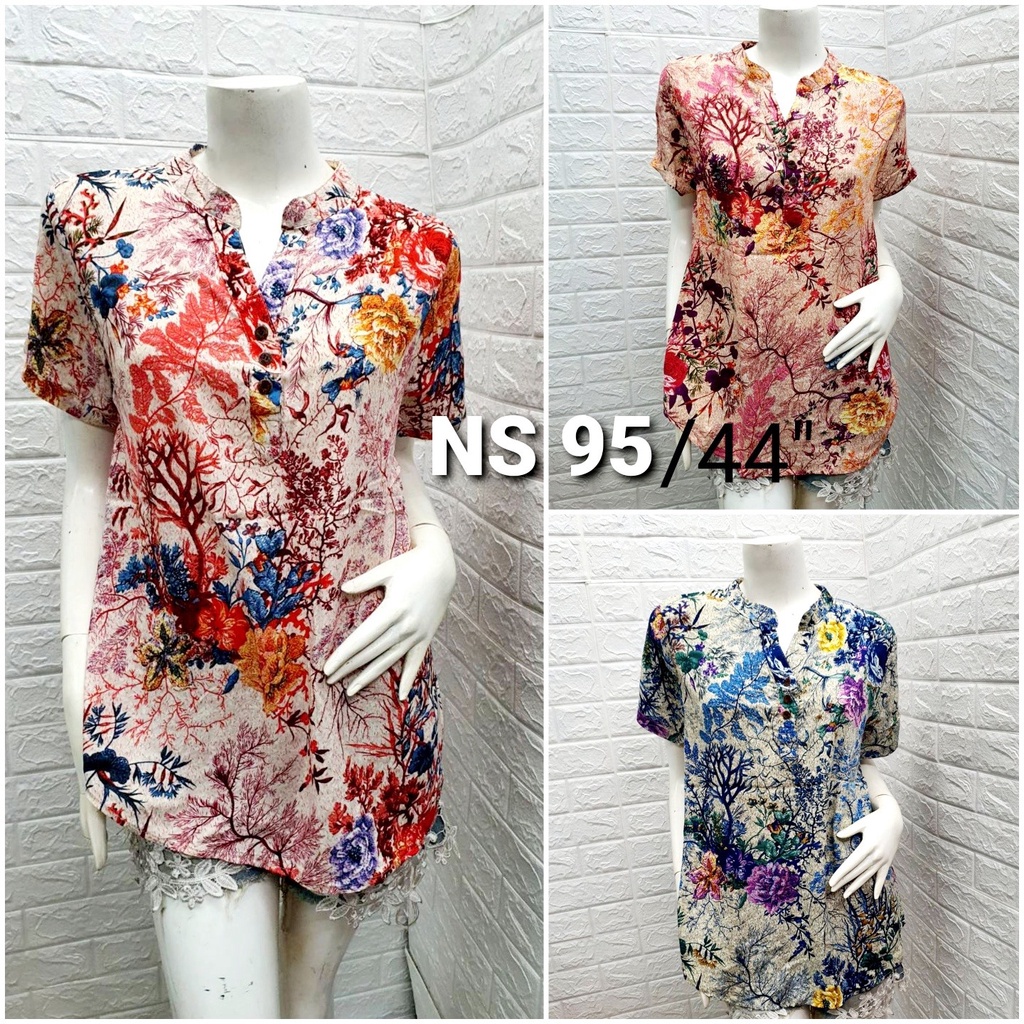 S.40 /S.44 /S.46 เสื้อสปัน NANA SHOP เสื้อไซส์ใหญ่ แขนสั้น ผ้าสปัน ลายดอกไม้วินเทจ อก 40 นิ้ว อก 44 