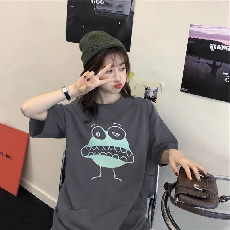 LH.Sunday เสื้อยืดสกรีนลายการ์ตูนต้าวหน้าบู้บี้เกาหลีสุดๆ ผ้านิ่มใส่สบายมากกก