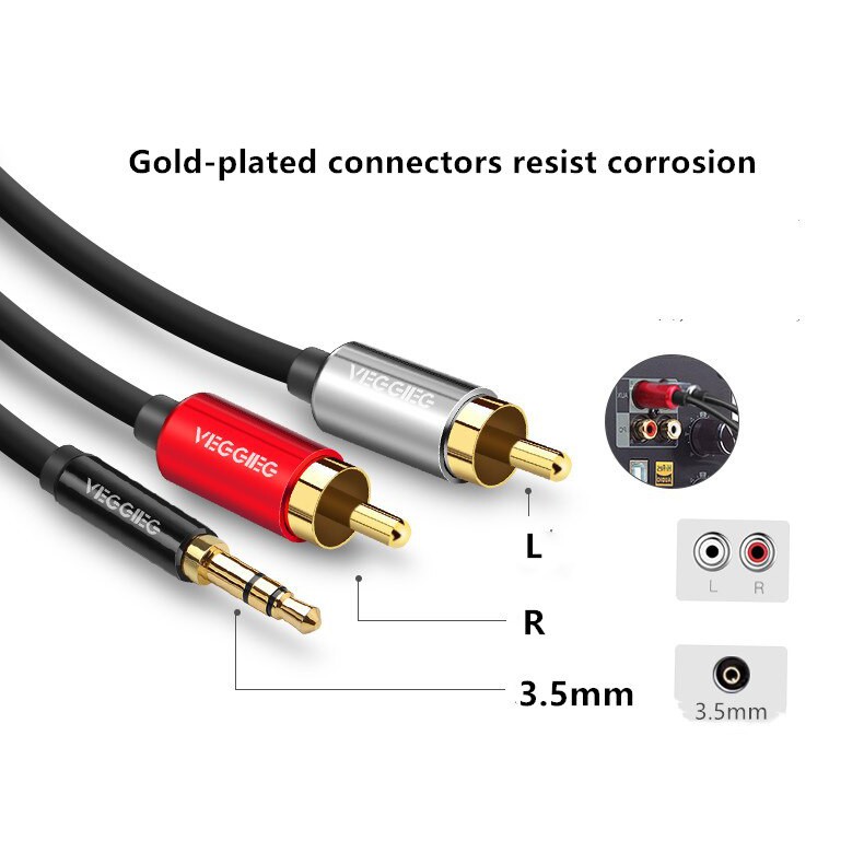 Veggieg Stereo 3.5mm TO RCA (1/1.5/2/3/5และ10เมตร) สายลำโพง/สายสัญญาณเสียง