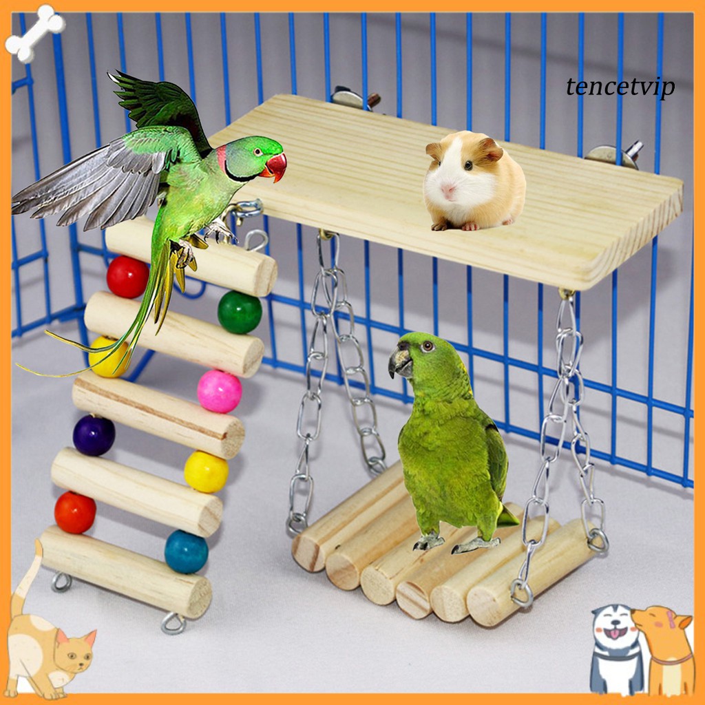 Vip3ชิ้นสัตว์เลี้ยงหนูแฮมสเตอร์กระต่ายลูกปัดไม้แขวนแกว่งบันไดแผ่นกรงเคี้ยวของเล่น