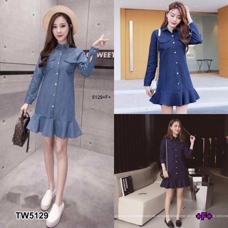 5129 Dress เดรส ฟอกสียีนส์ ชายระบาย Dress, bleached jeans, ruffled hemline