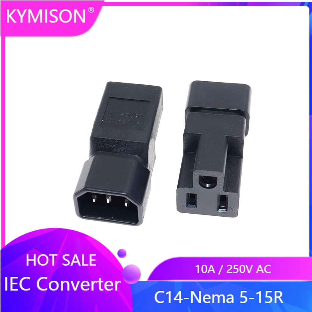 IEC320 C14 ถึง US 5-15R Connector Converter ชายหญิงซ็อกเก็ตแชสซีปลั๊กแปลง C14-Nema 5-15R AC Power Ad