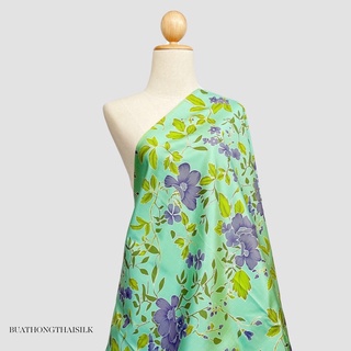 FLORAL DESIGN PRINTED THAI SILK FABRIC - ผ้าไหมไทยแท้ พิมพ์ลาย ลวดลาย ดอกไม้