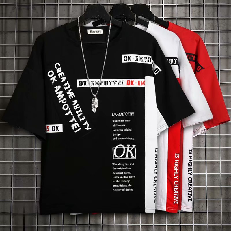 เสื้อยืดแขนสั้นทรงหลวมสไตล์ฮิปฮอปแฟชั่นฤดูร้อนสําหรับผู้ชาย