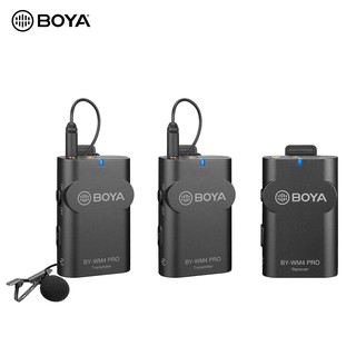 boya by - wm 4 pro k 2 2 . 4 g ไมโครโฟนไร้สายแบบพกพา (dual transmitters+one ตัวรับสัญญาณ) สําหรับกล้อง dslr