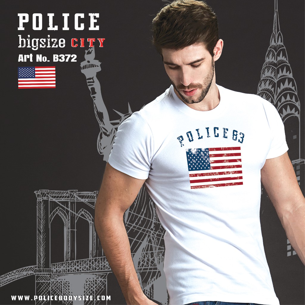 Police เสื้อยืดลายธงชาติอเมริกา Slim fit ทรงพอดีตัว ขาว,ดำ,เทา (รหัส : F561,B372,X108) — صورة 4