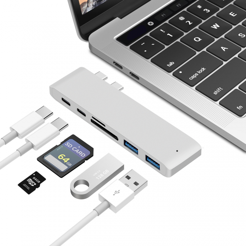 อะแดปเตอร์ USB C Hub 7/6-in-1 Type-C พร้อม HDMI USB 3.0 SD/TF Reader PD สําหรับ MacBook/Air 2016-2023