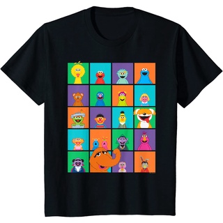 ROUND คอลูกเรือเสื้อยืด ทรงสี่เหลี่ยม พิมพ์ลาย Sesame Street-4XL