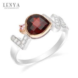 Lenya Jewelry แหวนเงินแท้ 925 ประดับด้วยอัญมณี รูปหัวใจ เสริมฐานด้วยตัวอักษร LOVE