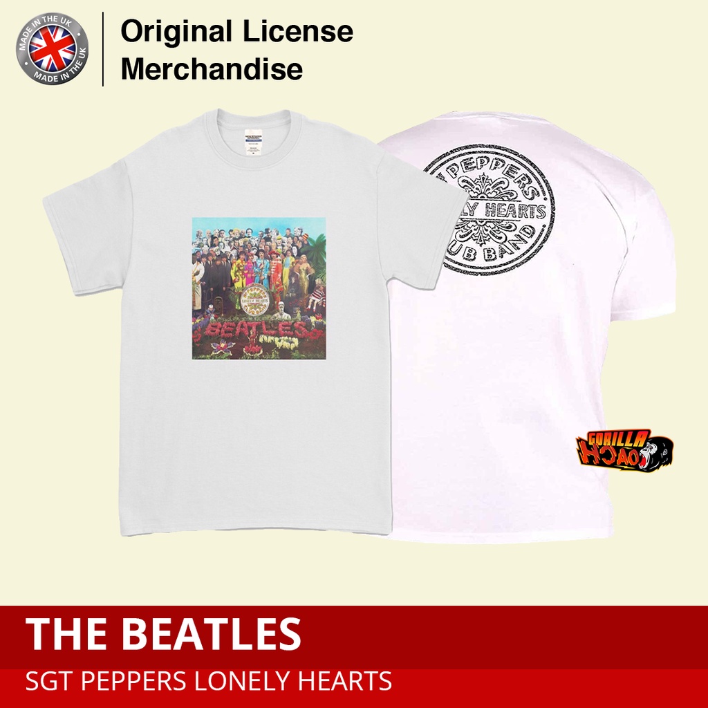 BEATLES, THE Vtge Sgt Pepper White Back Print Pop Rock Music Band เสื้อยืดที่ได้รับอนุญาตต้นฉบับอย่า