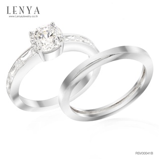 Lenya Jewelry แหวนเงินแท้ 925 ชุบทองคำขาว ประดับด้วย SWAROVSKI ZIRCONIA สีขาว สวยคลาสสิค  เสริมบุคลิกเพิ่มความมั่นใจ