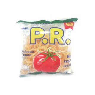 PR พีอาร์ ข้าวเกรียบรูปวง รสมะเขือเทศ ขนาด 22กรัม ยกแพ็ค 12ซอง PRAWN CRACKER TOMATO