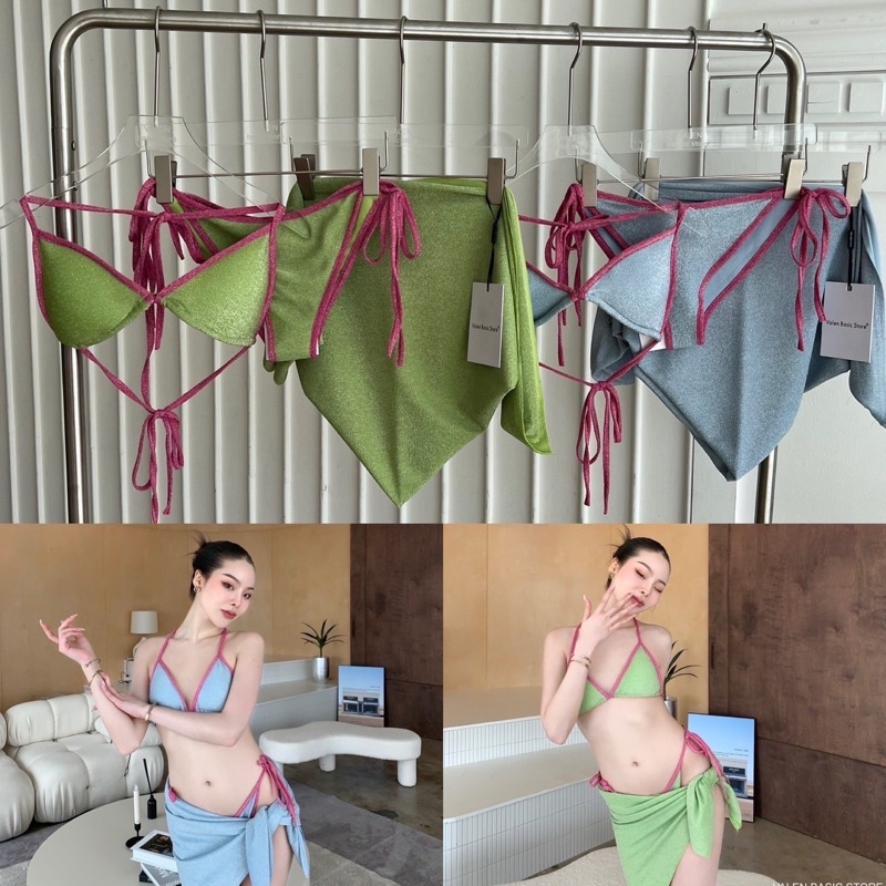 “two tone swimming” ชุดว่ายน้ำ wink wink ทูโทน 3 ชิ้น by VALEN BASIC STORE