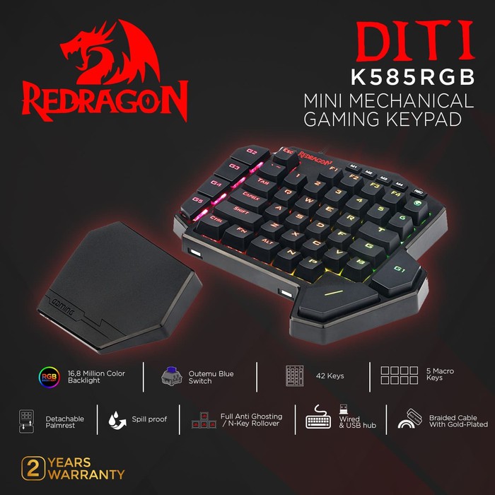Redragon K585RGB Mini Mechanical Gaming Keypad & USB Hub RGB DITI