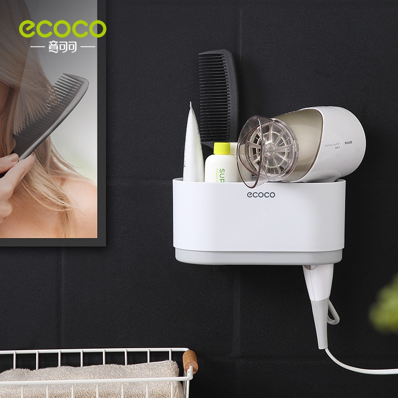 ecoco ที่วางไดร์เป่าผม ชั้นวางของในห้องน้ำ ติดผนัง พร้อมช่องเก็บของ กาวแน่น ไม่ต้องเจาะ