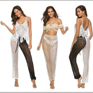 Two tone knit pants กางเกงไหมพรมทูโทน กางเกงถักลายสไตล์ซีทรู มี 2 สี