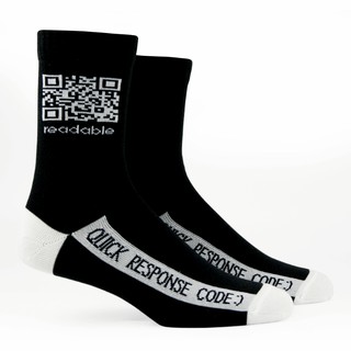 PALLY :ถุงเท้าแฟชั่นสตรีท ข้อยาว PL Street QR Code Socks เนื้อผ้าผสมสแปนเดกซ์ ยืดหยุ่น ฟรีไซส์