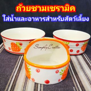 ถ้วยเซรามิคสำหรับสัตว์เลี้ยง ใส่ได้ทั้งน้ำและอาหาร  รุ่นขอบบาน และชามโดม