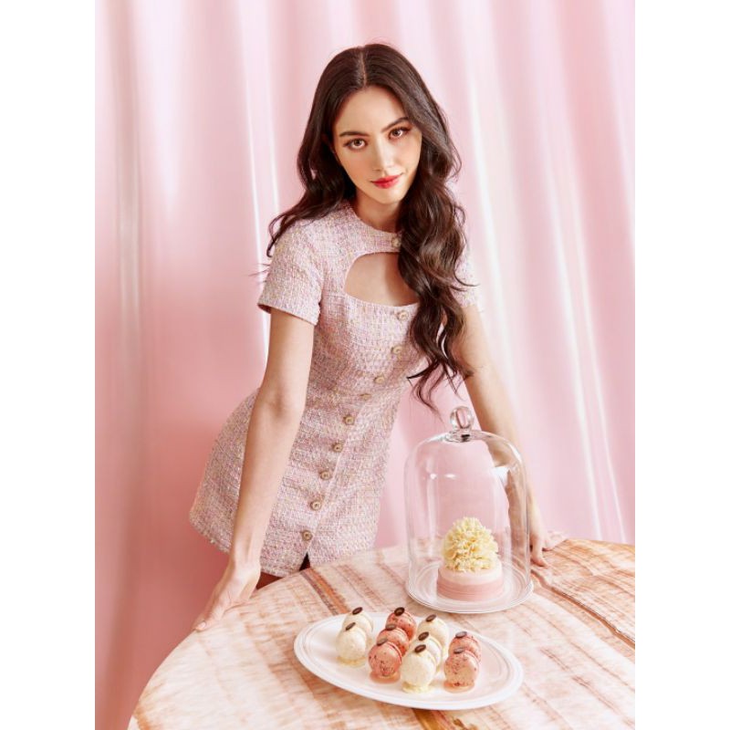 ลิขสิทธิ์แท้ Pomelo Barbie Pink Dress Tweed ทวิต ผ้าทวีต โพเมโล่ บาร์