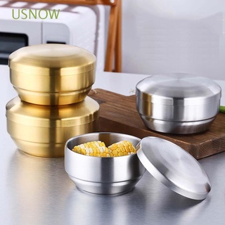 Usnow ชามผสมอาหาร ซุป ซีเรียล สเตนเลส 304 กันลวก พร้อมฝาปิด สีทอง สไตล์เกาหลี หลากสี สําหรับเด็ก