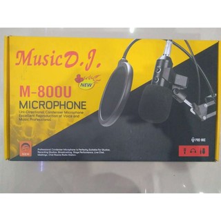 Music D.J. รุ่น M-800U ไมโครโฟนคอนเดนเซอร์มีที่ปรับวอลลุ่มและเอคโค่+ขาตั้ง+แผ่นกันลม