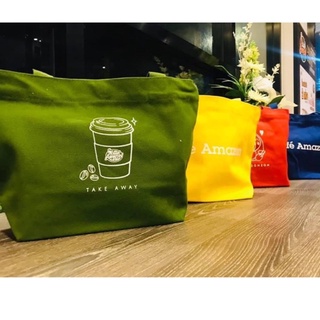 พร้อมส่ง สีเหลือง! กระเป๋าผ้า รุ่น colorful coffee Bag จาก cafe Amazon