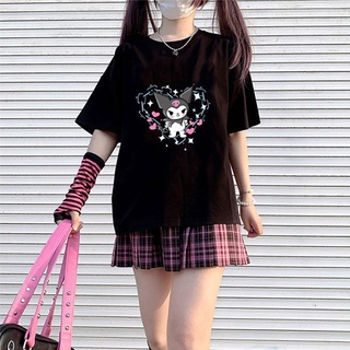 เสื้อยืด เปิดไหล่ พิมพ์ลาย Sanrio My Melody Kuromi แฟชั่นสําหรับสตรี