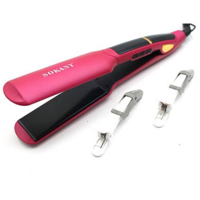 เครื่องหนีบผมตรง SOKANYเครื่องหนีบผมไฟฟ้า PINKHot Brush & Flat Iron HS-030
