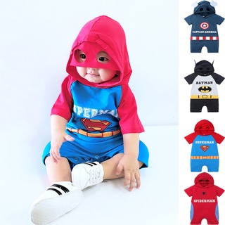 ชุดจั๊มสูทรอมเปอร์แขนสั้น มีฮู้ด ลายการ์ตูน แฟชั่นฤดูร้อน สํ…