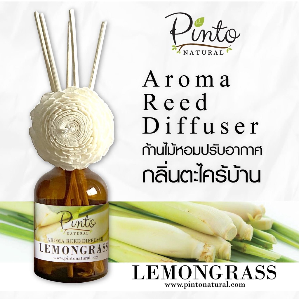 Pinto Natural Reed Diffuser Lemongrass ก้านไม้หอมปรับอากาศ กลิ่นตะไคร้บ้าน ขนาด 50ml. และ 100ml.