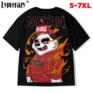 Lyprerazy ใหม่ เสื้อยืดแขนสั้น ผ้าฝ้าย ทรงหลวม ขนาดใหญ่ พิมพ์ลายแพนด้า สไตล์จีน ไซซ์ S-7XL แฟชั่นสําหรับผู้ชาย